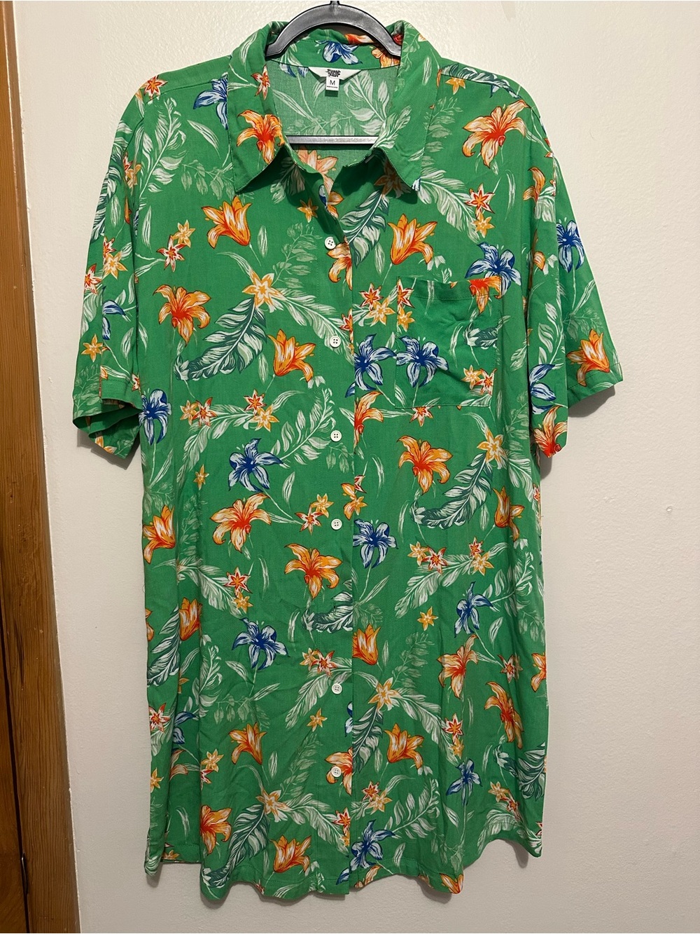 Ascot and Hart Women's Green Floral Button Up Shirt Dress Size M